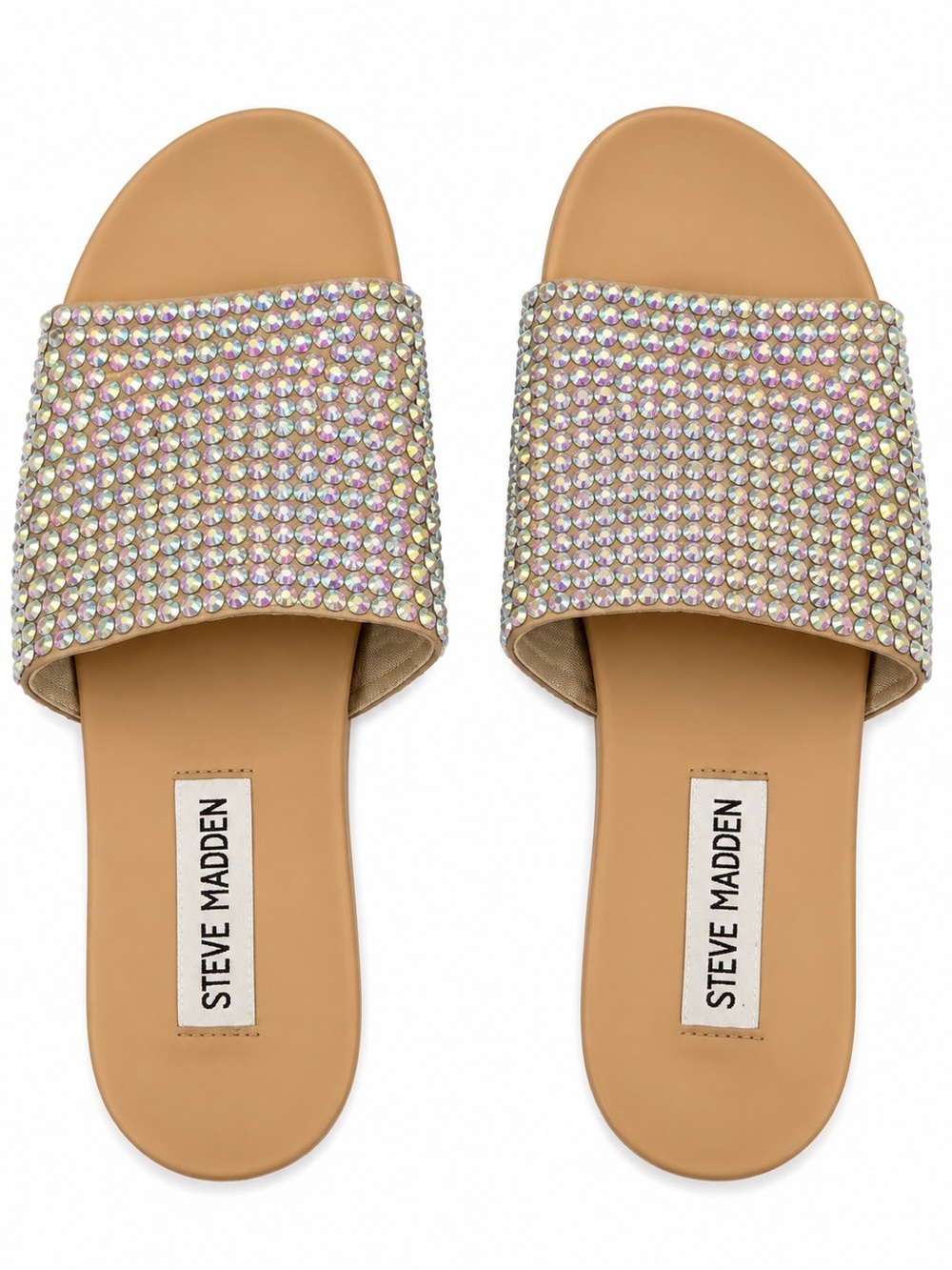 Steve Madden Rhinestone Crystal Slide Sandals Nude Tan Women’s Size 8